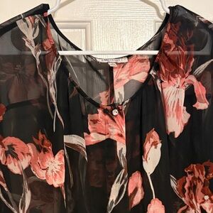 Jennifer Lopez Black and Pink Floral Blouse